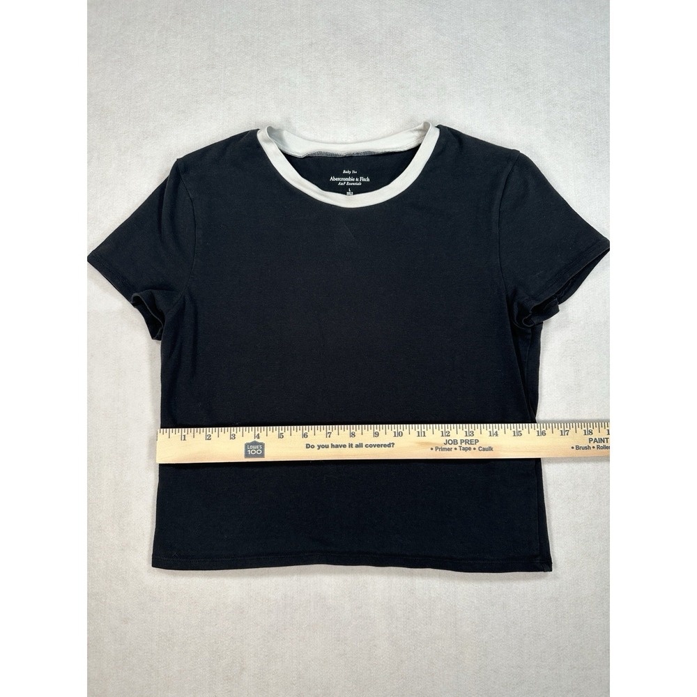 Abercrombie & Fitch Essential Baby Tee Shirt Women's Sz L Black w White Trim - Picture 6 of 7